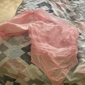 Pink half shoulder bodysuit
